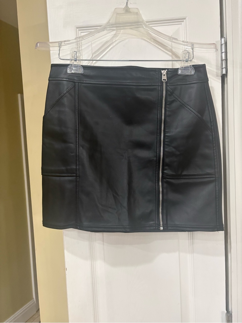 Express Black Faux Leather Mini Skirt with Asymmetric Zip